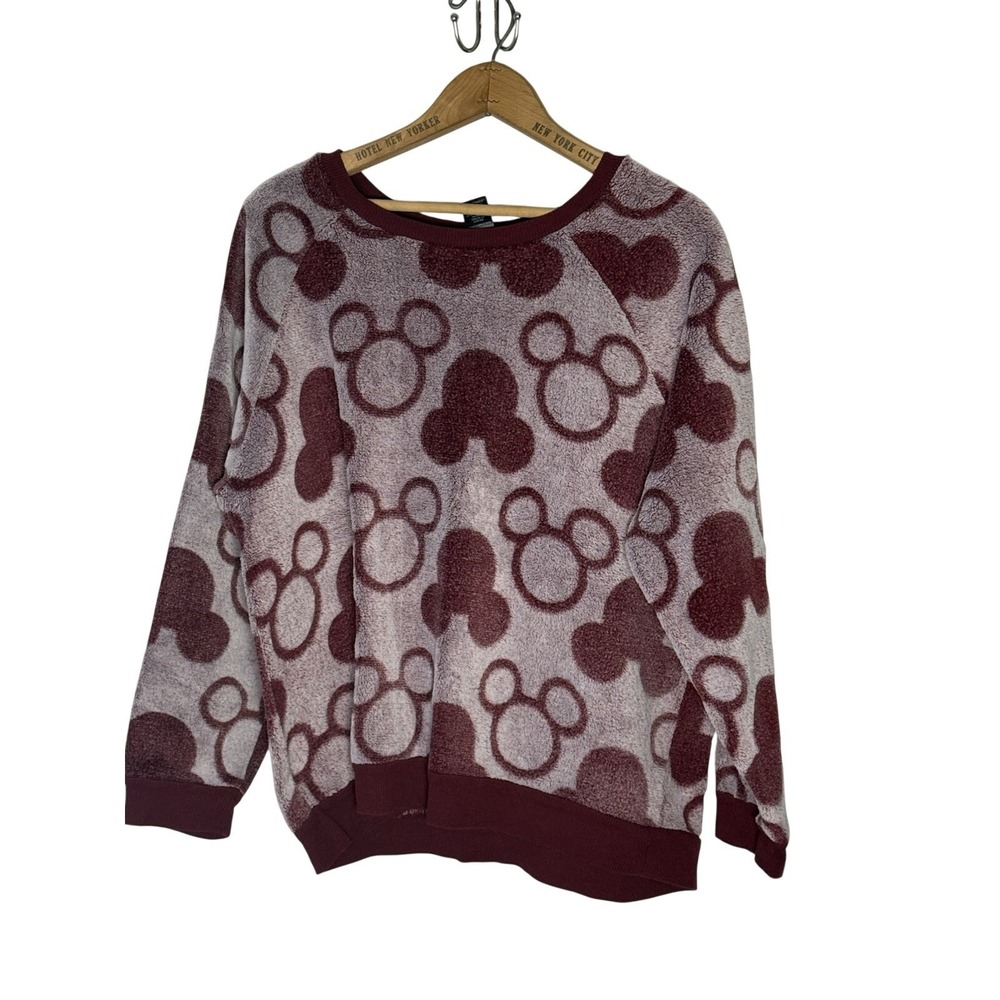 Disney Plush pajama plush set  Women's XL Mickey Mouse Print Burgundy Soft